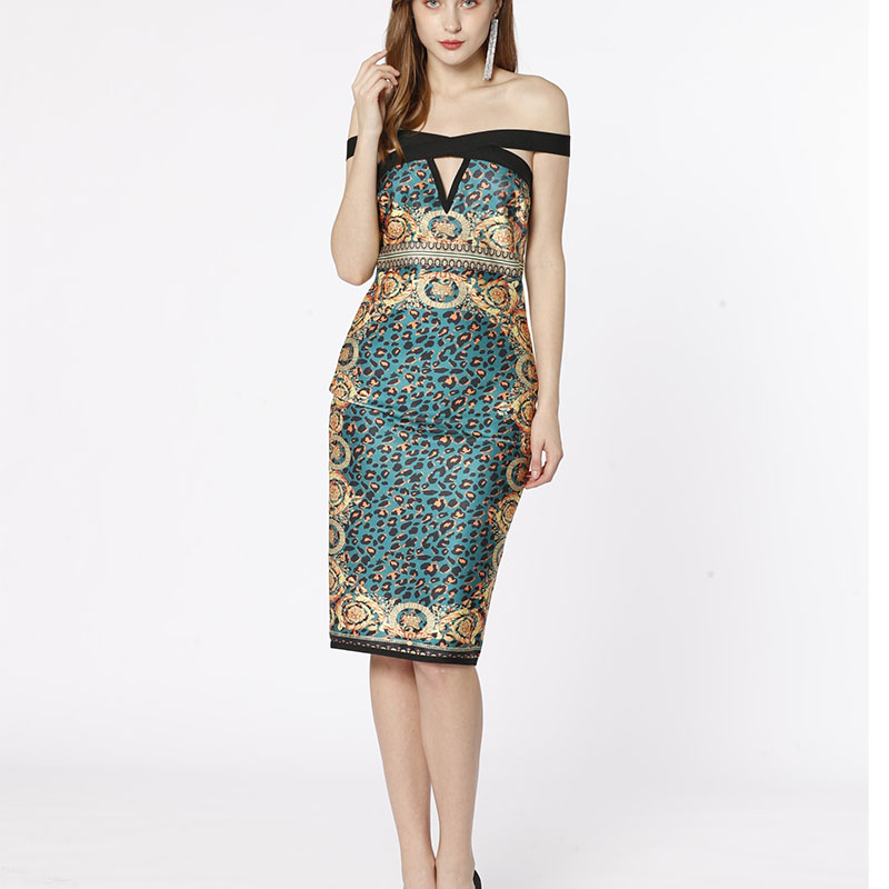 Custom Green Hollow Out Leopard Print Bandage Dress